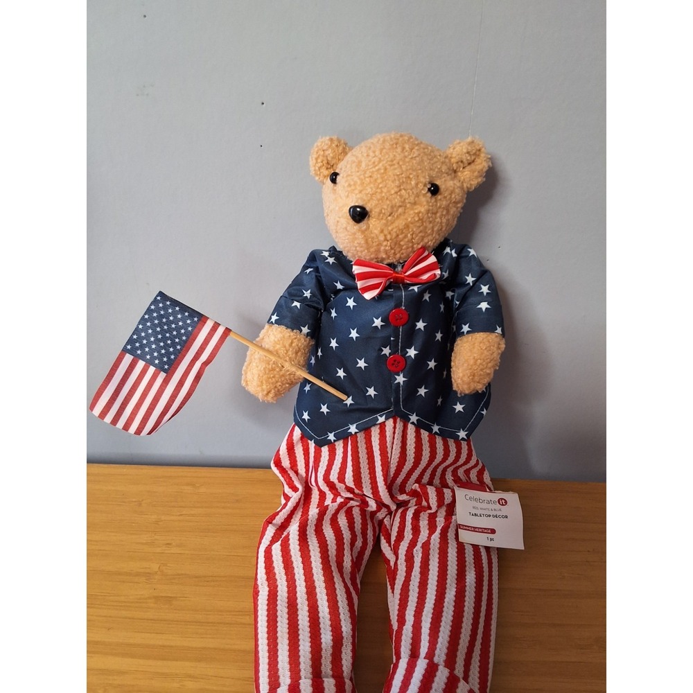 Patriotic "Weighted" Bear Shelf Sitter. Approx. 18" Tall NWT